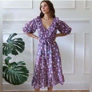 Mille Resort Dress June Midi Ruffle in Purple Rose Floral